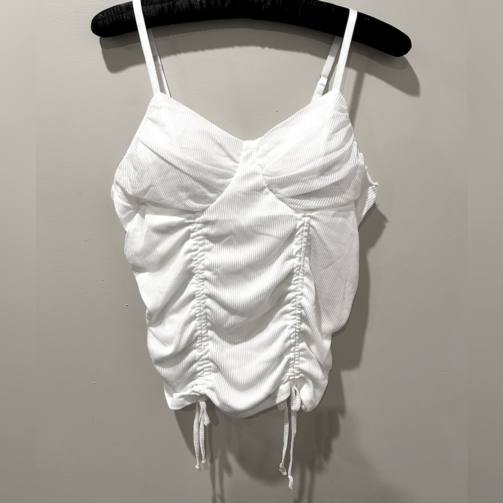Madden NYC White Bra Cup Tank with Ties. Adjustable Strap.